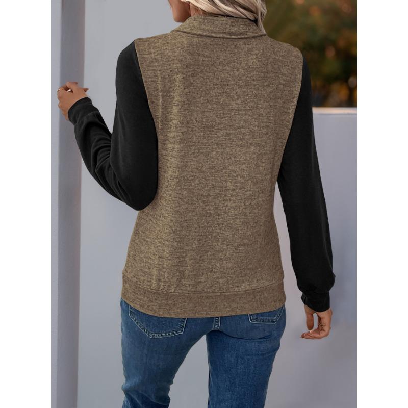 YYFS Women's Fashion Casual Spring Autumn Colour Block Print Long Sleeve POLO Neck Blouses & Shirts