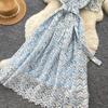 Elegant Beaded Short Sleeve Flower Lace Dress Women's Formal Evening Embroidery Crochet Hollow Out Long Party Dress