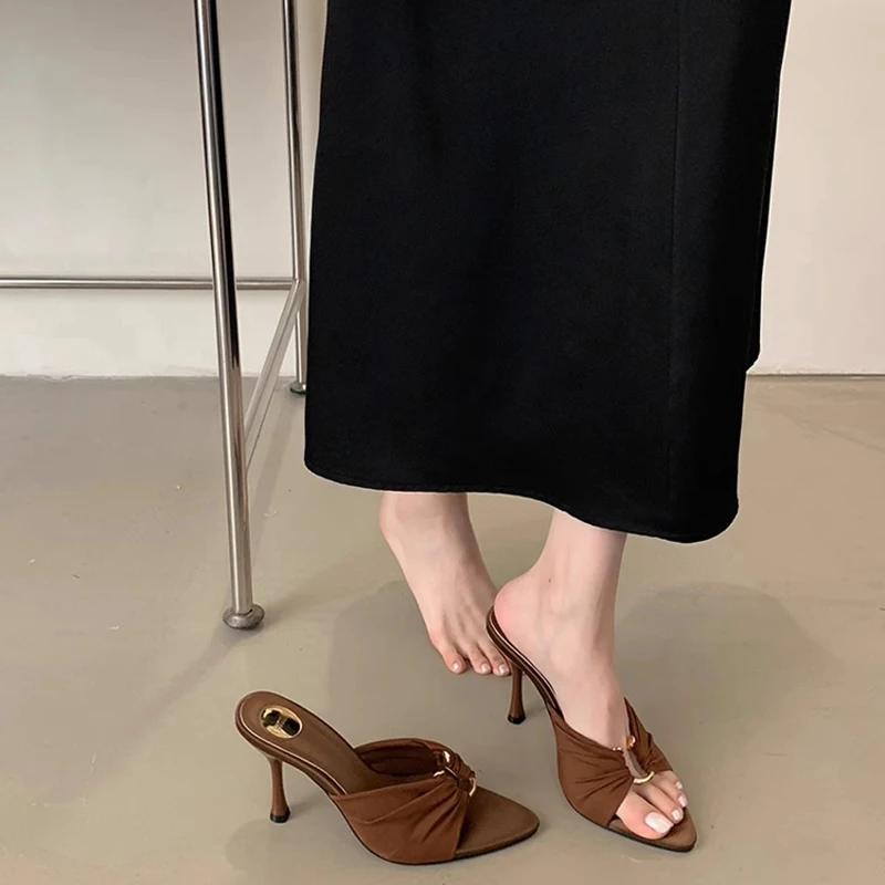 Luxury Designer Summer Women's High Heel Slippers Fashion Open Toe Slides Elegant Outdoor Evening Party Shoes