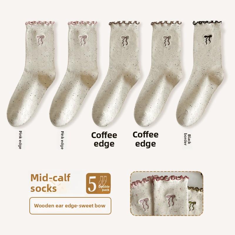 

5 пар женских новых осенних влагоотводящих дышащих носков без косточек с вышитым кружевным бантом 5 Pairs