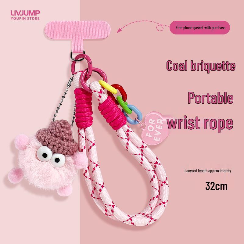 

Cute Coal Ball Mobile Phone Pendant: Women s Anti-theft, Anti-lost, Durable Color Block Hand Rope