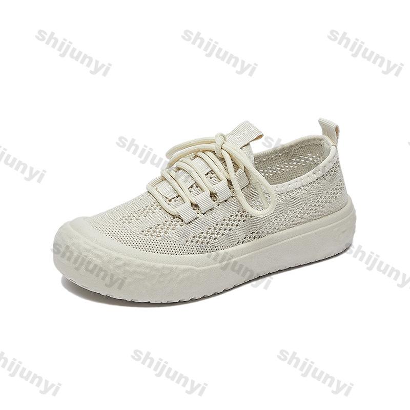 Fashion Women's White Casual Shoes 2025 Summer Fly Weave Mesh Breathable Comfortable Flats Fashion Cross Tied Non Slip Vulcanized Shoes