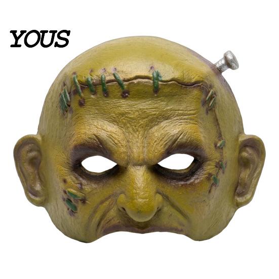 Realistic Halloween Horror Masque Cosplay for Adults Men Women, Creepy Comfortable Long Wear Green Half Face Party Detailed Distressed Leather Look