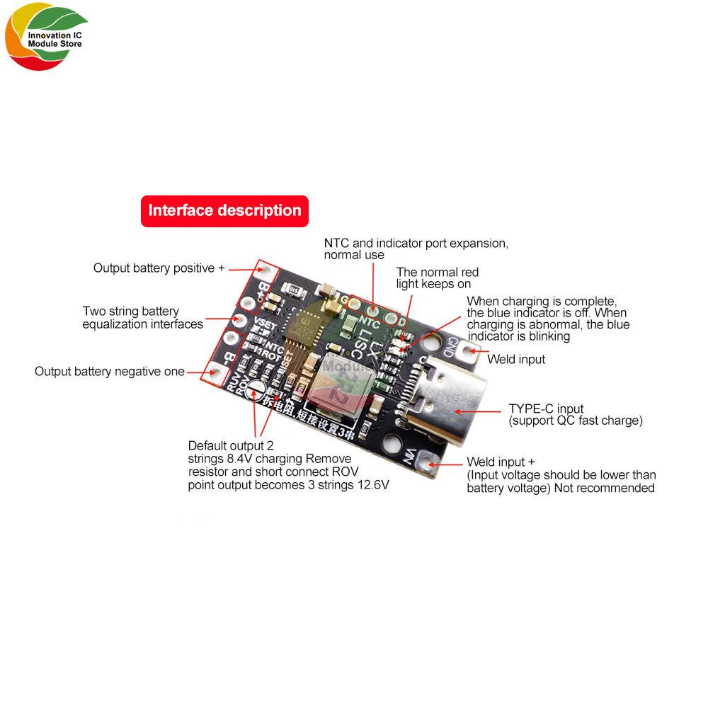Type-C USB 1 BMS 11W 8.1V 11.6V 1.1A Lithium Battery Charging Boost Module With Balanced Support Fast Charge With Indicator