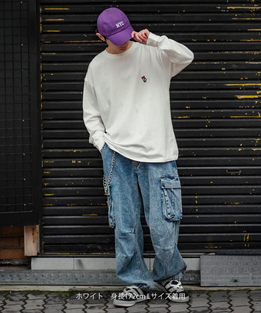 Casual Long Sleeve Skater Bear Embroidered for White [IMPROVES] [SIDEWAYS TANCE] T-Shirt Men,