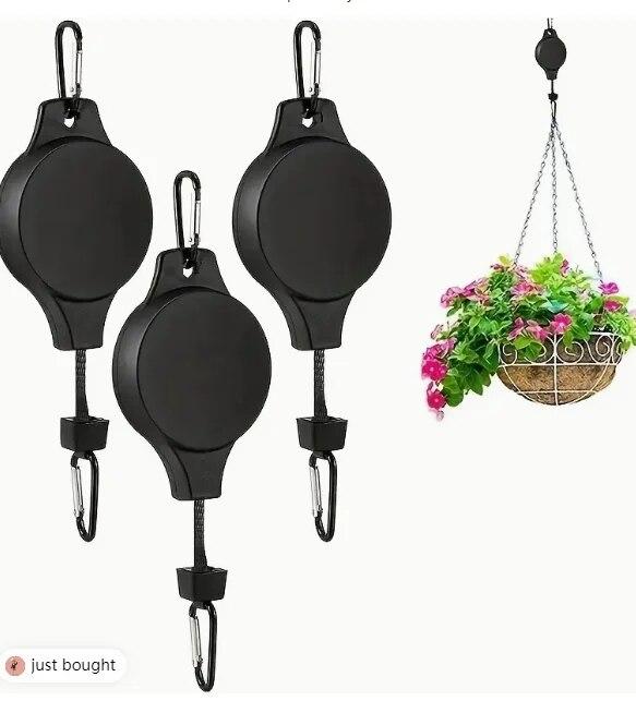 3pcs Pulley Retractable Hanger, Plant Hook, Pulley Adjustable Height Wheel For Hanging Plants, Heavy Duty Indoor Outdoor Plant
