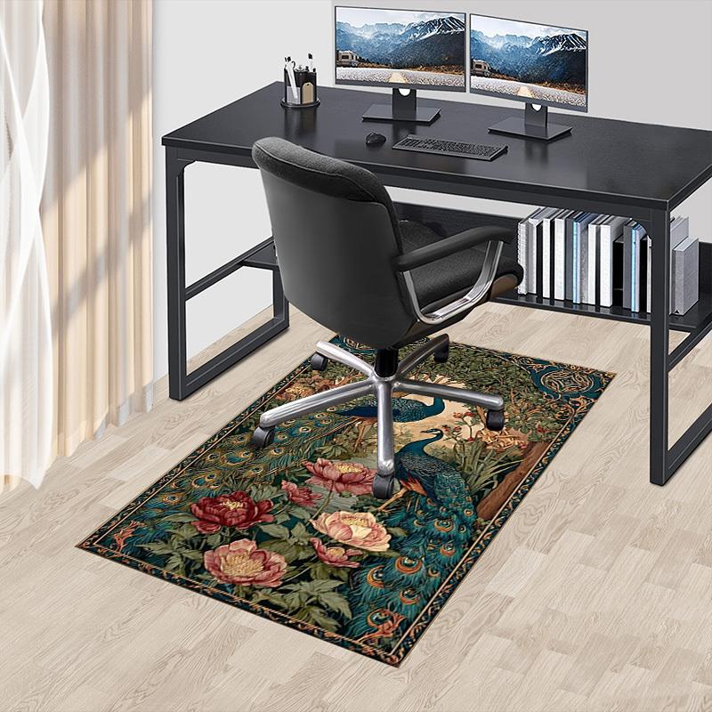 1 Stück Pfauenblumen Teppich Anti-Rutsch Polyester Fußmatte für Büro.Schlafzimmer