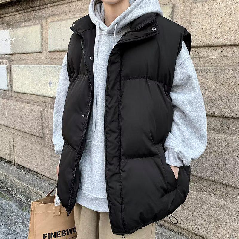 Men's Stand Collar Embroidered Cotton Vest Jacket for Autumn/Winter