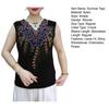 Women Summer Tops V-Neck Sleeveless Loose Fit Tank Tops Hot Drill Flower Printed Tops