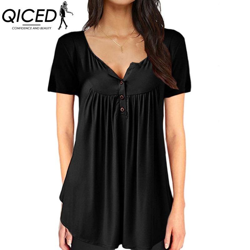 QICED Dámská móda Ležérní jednobarevné halenky a košile s krátkým rukávem