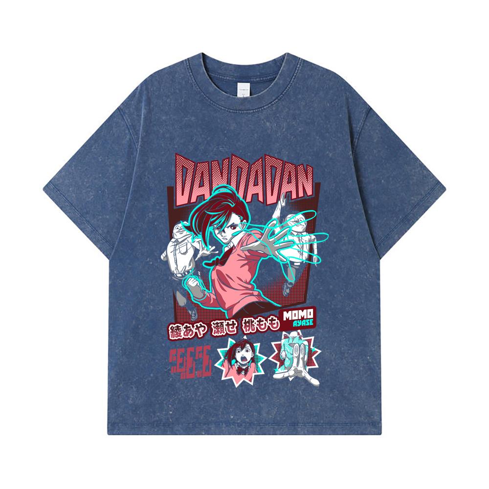 

275 GSM Washed T-shirts 100% Cotton Dandadan V15 Momo Print Unisex Heavy Cotton T Shirt 2XL королівський синій колір