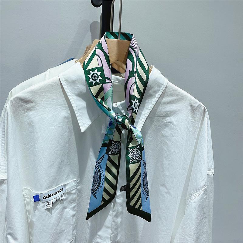 Luxary Brand Design Wave In Flowers Women Scarf Luxury Silk Scarf Fashion Hair Headband Foulard Skinny Bag Scarves Neckerchief