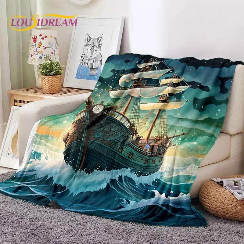 Ancient Pirate Ship Boat,Barque,Sailboa Soft Flannel Blanket for Beds Bedroom Sofa Picnic,Throw Blanket for Outdoor Leisure Gift
