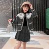 Elegantes Herbst-Set für Mädchen: Spitzen-Knopfjacke + Rock Zweiteiler