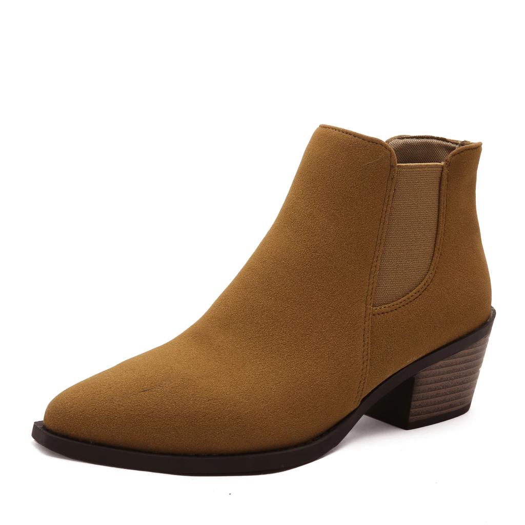 Nouvelle Mode Couleur Unie Polyvalente Chaussures pour Femmes Talon Bas Confortable Bout Pointu Sans Lacets Manchette Bottes pour Femmes Zapatos