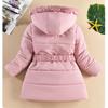 Winter Girls' Mid-length Cotton-padded Jacket, Western-style Heart-shaped Rhombic Pattern Cotton-padded Coat, Fur Collar, Hooded Jacket