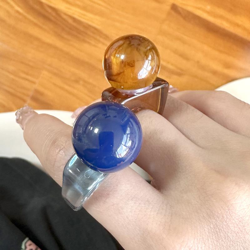 Mode Personlighet Design Harts Kulformad Fyrkantiga Ringar För Kvinnor Temperament Geometrisk Tjock Chunky Fingerring Smycken Fest