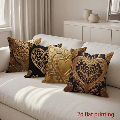 2D Gilt Heart-Patterned Throw Pillow Covers For Home Pattern Cushion Cover Suitable For Sofa Bedroom Car Pillow Cover