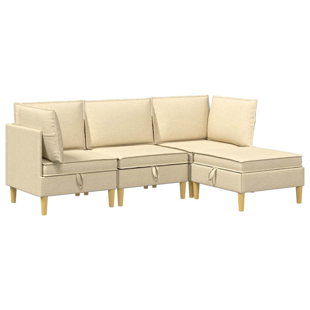 Modular Sofa Set with Storage Space 4 Pcs Cream Fabric