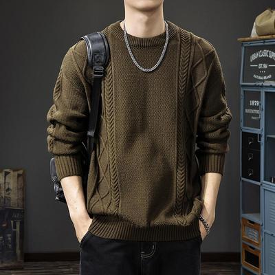 Męski sweter w warkocze - Luźny retro sweter z okrągłym dekoltem na jesień/zimę 2024