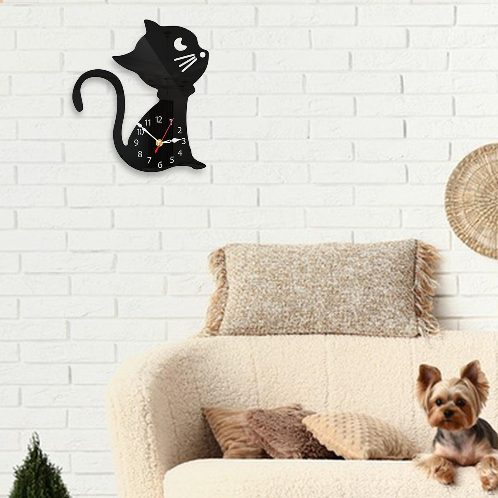 

Аналоговые настенные часы с изображением кота, домашний декор, акрил, сделай сам, забавный, милый подарок, минималистский, не тикающий, для спальни чёрный