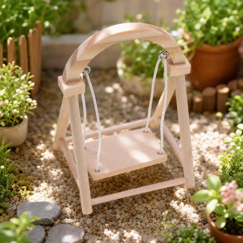 Freestanding Wooden Miniature Swing with A-Shaped Collectible Model