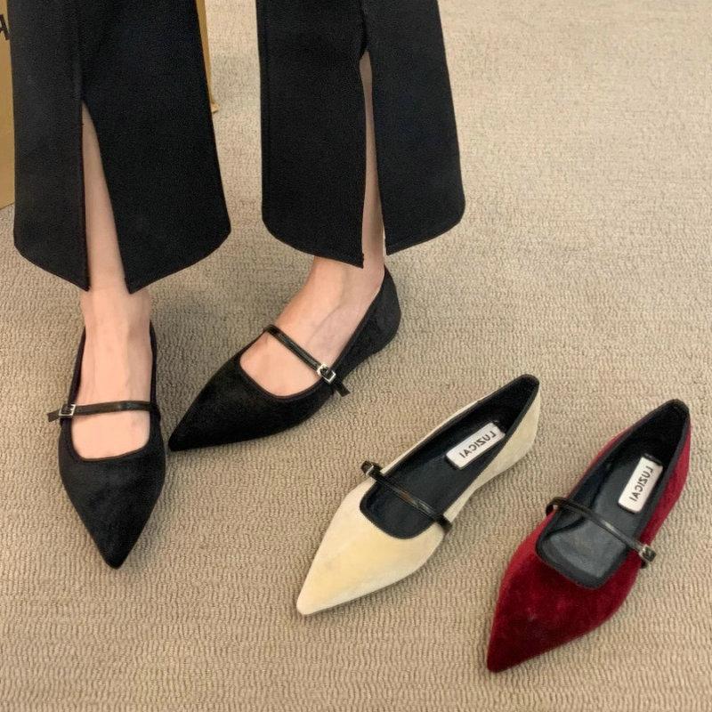 Fashion Pointed Flat Shoes for Women Spring Autumn 2025 New Casual Suede Pointed Mary Jane Shoes Plus Size 41 42 43 Women's Shoes