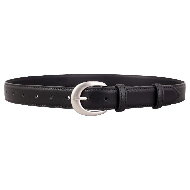Womens Genuine Leather Belt With Horsebit Buckle Slim Waistband Jeans Classic Chic Style In Black Brown Coffee