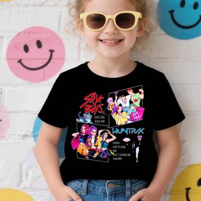 New Girls T Shirt Kpop Demon Hunters Children's T Shirt Birthday Short Sleeve Saja Kids Tee Top Girls Boys Family Clothing