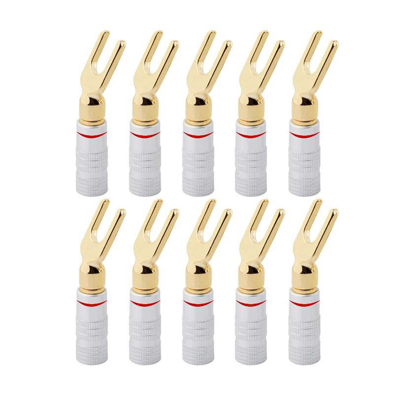 10Pcs Y/ U Type Speaker Banana Plugs Audio Cable Wire Connector Screw Lock Fork Spade Plug Banana Connectors