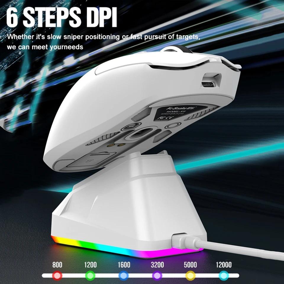 Rechargeable 12000DPI Wireless Mouse with Charging Dock Bluetooth 2.4G Wired Tri-Mode RGB Ergonomic Ultra-Light PC Gaming Mouse