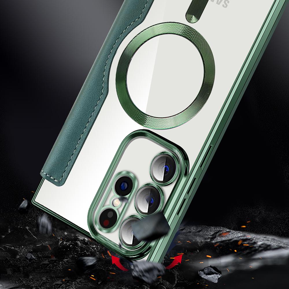 Card Holder Phone Case for Samsung Galaxy S23 Ultra Leather+TPU RFID Blocking Magnetic Phone Cover Compatible with MagSafe