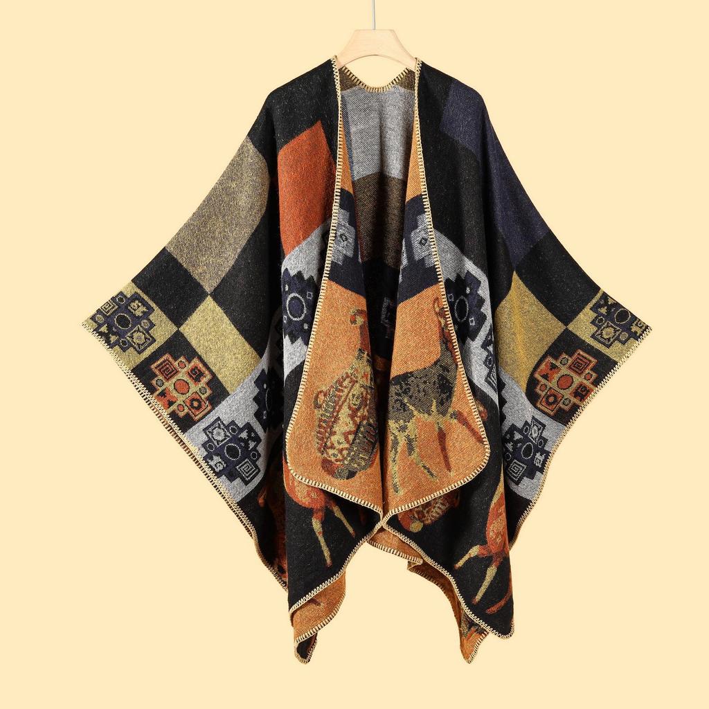 Yunnan Ethnic-Style Large Shawl Cape - Imitation Cashmere Scarf Cloak