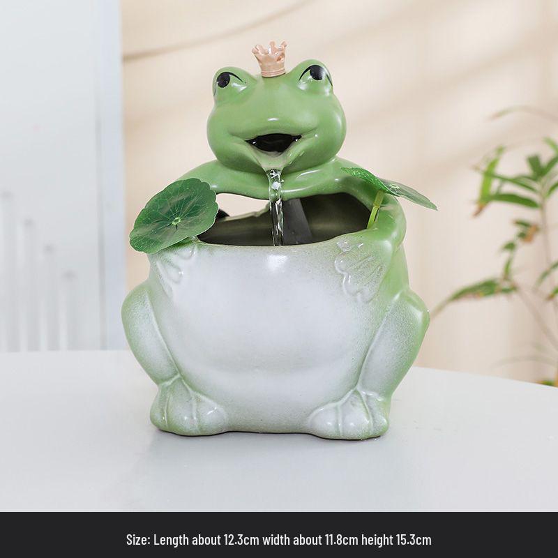 Ceramic Desktop Fish Tank with Automatic Water Circulator and Lucky Cat Ornament