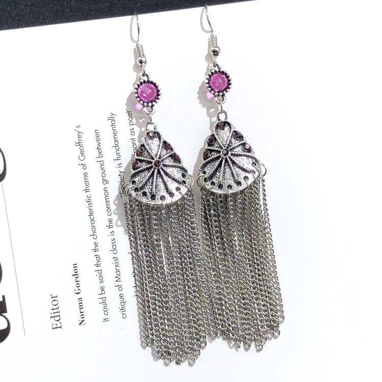Retro crystal fringed earrings femininity versatile personality long earrings fashion court earrings