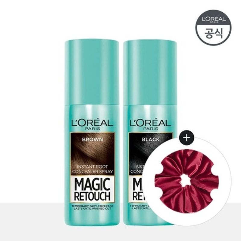 

LOREAL PARIS Magic Retouch Gray Cover Spray 75ml x 2 Scrunchies (random) Color 1 - Brown