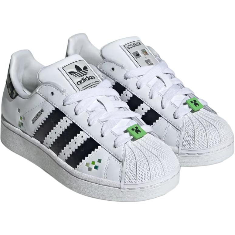 Adidas Minecraft X Superstar 2 J Creeper Kids Sneakers White Cloud-White Core-Black JQ8749
