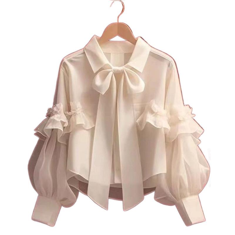White Chiffon Bow Blouse - Early Autumn Sweet Style