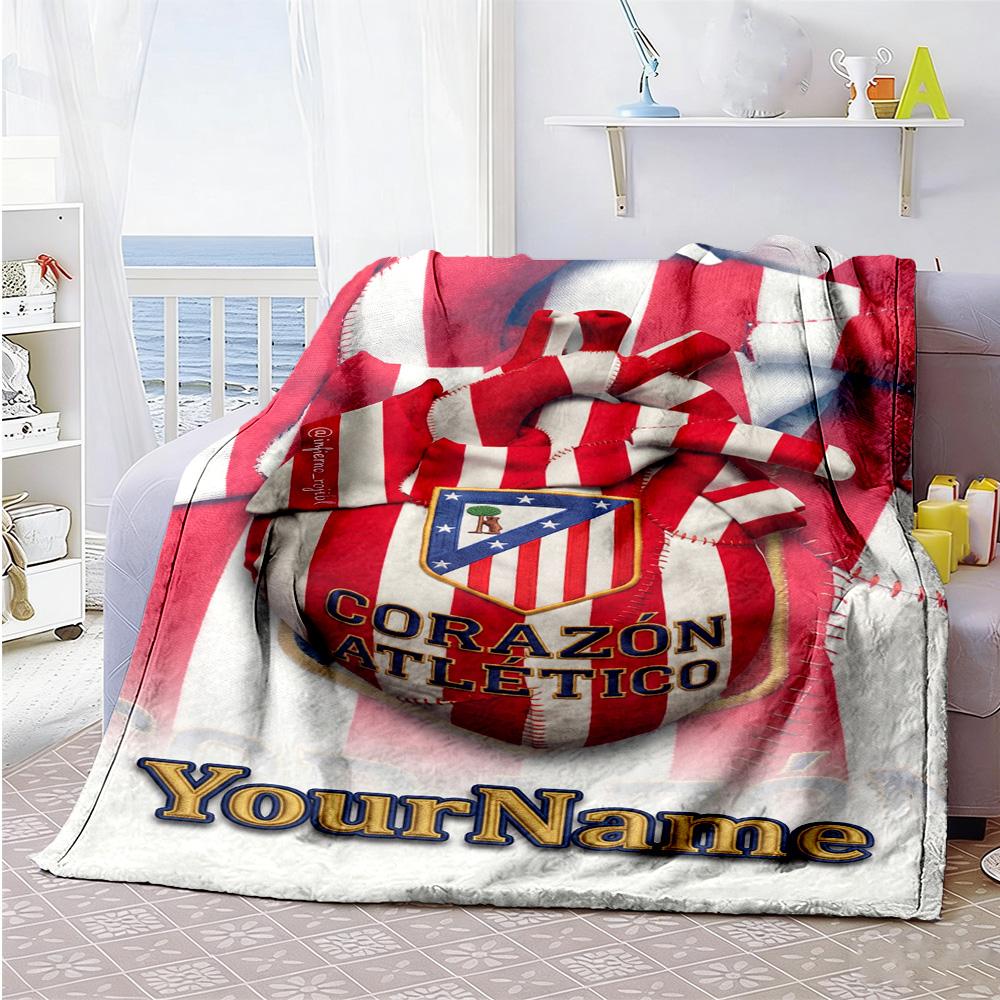 Atletico Madrid Customize Text Blanket Cozy Customizable Blanket Soft Warm Cozy Throw For Livingroom Living Room Sofa Bedding Four Seasons Universal