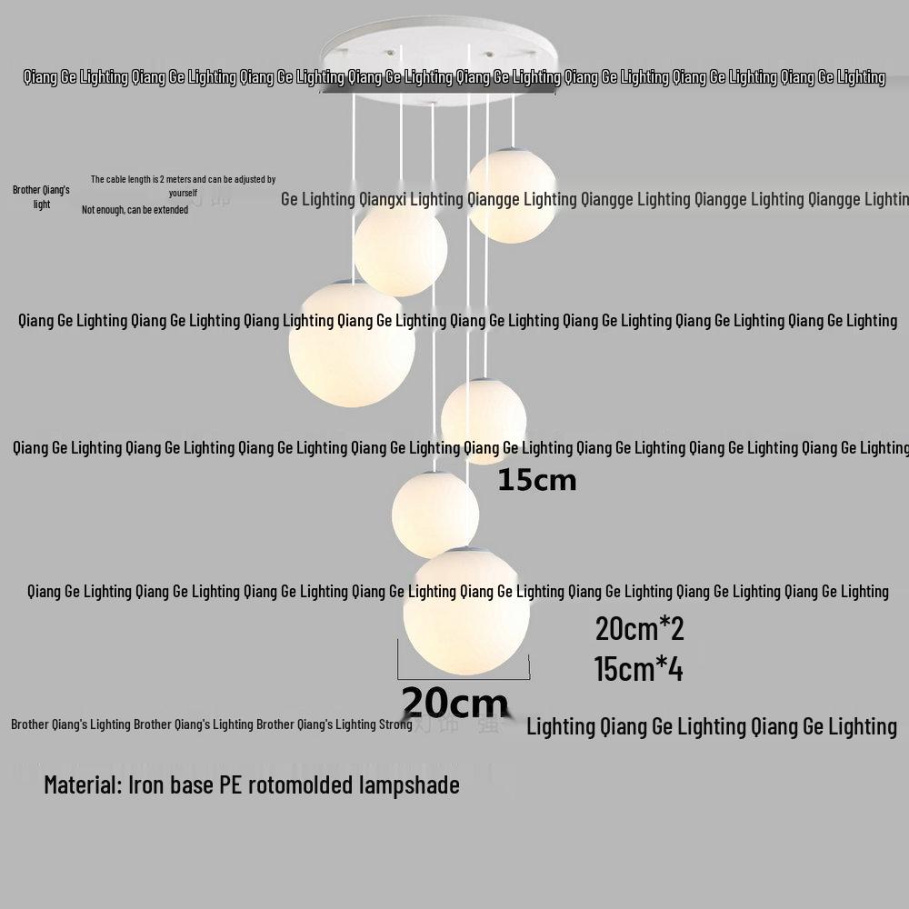 Minimalist Rotating Stair Chandelier: Irregular Long Duplex Pendant with Large Round Ball in Cream