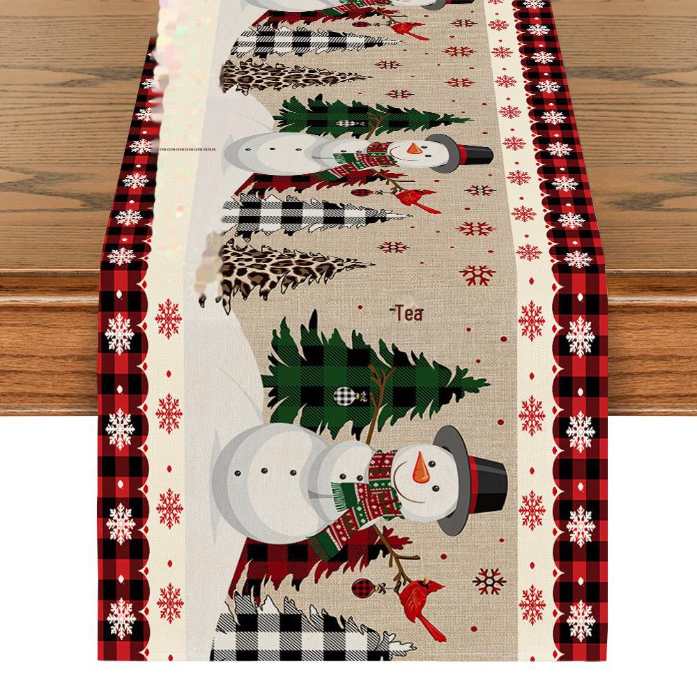 

Льняной рождественский флаг для стола с принтами снеговиков и Санты - праздничные украшения для коврика на стол 33-150cm