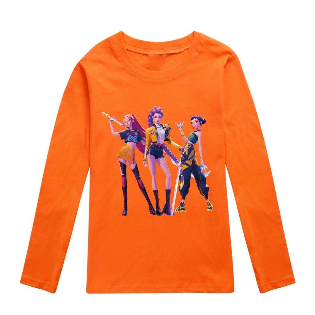 KPop Demon Hunters Kids T-Shirt Long Sleeve O-Neck Casual Fashion Cartoon Loose Top for Boys And Girls