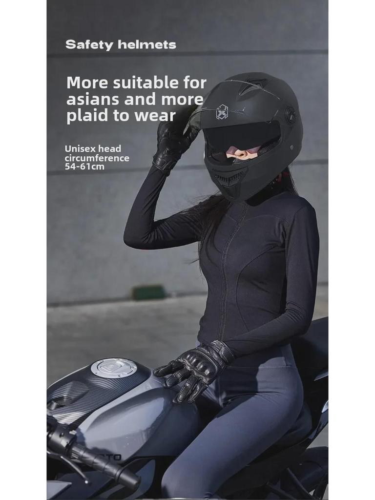 All-Season Electric Motorcycle Helmet with Double Visor for Men and Women - Winter Warm, Full-Face Protection