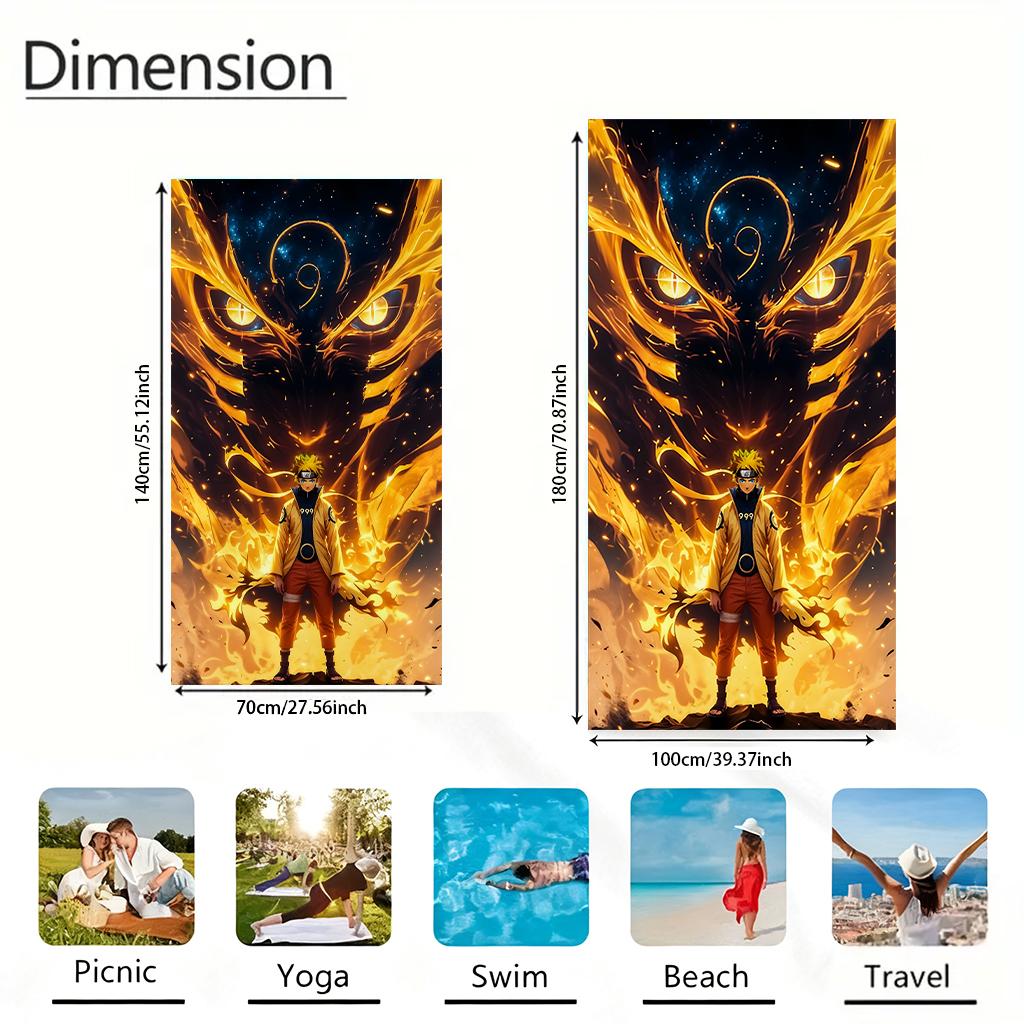 Naruto Uzumaki & Kurama Beach Towel, Anime Super Soft Quick-Dry Bath Towel, Non-Luminous