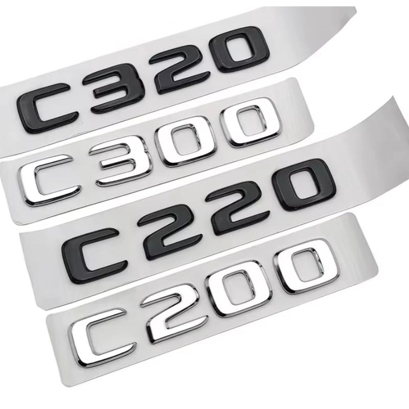 ABS Black Chrome Letters 3D Car Trunk Letters Badge For Mercedes Benz C 200 220 300 C200 C220 C300 C320 Logo Sticker Accessories AB1
