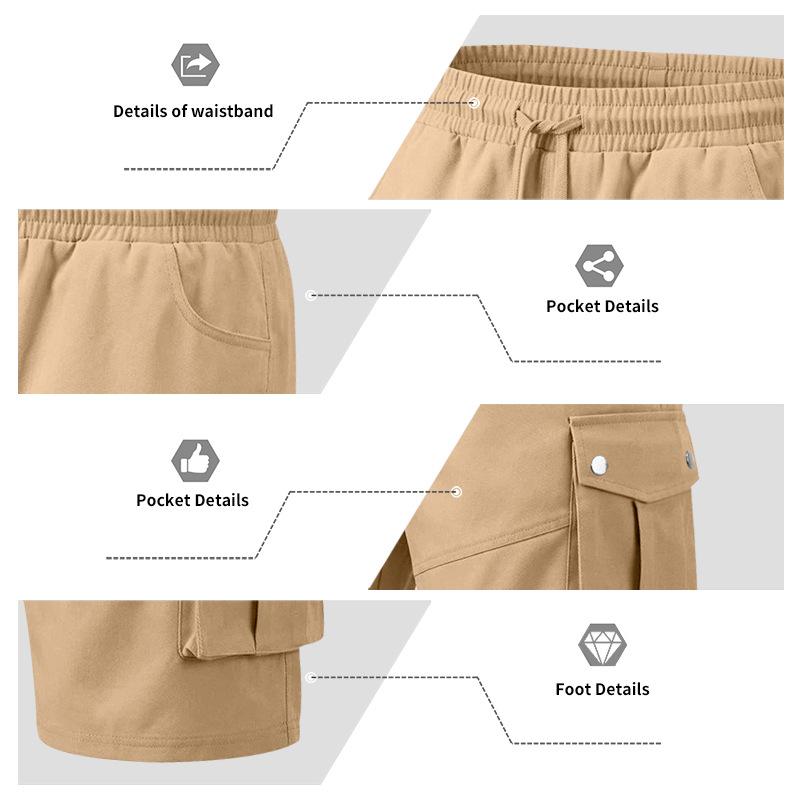 Men's Multi Pocket Cargo Shorts Elastic Waist Drawstring Loose Fit Casual Outdoor Work Shorts with Side Flap Pockets