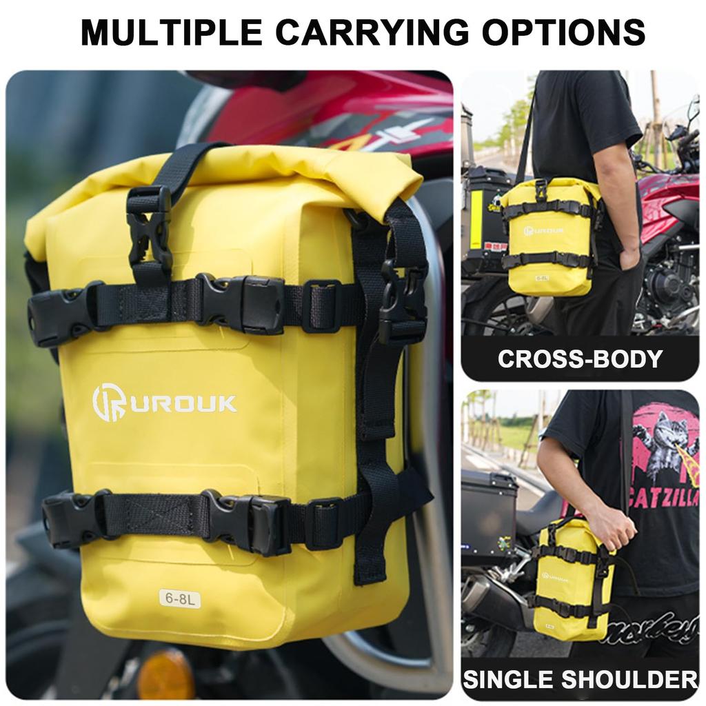UROUK Waterproof Motorcycle Bumper Bag with Shoulder Motor Crash Bar Bag Essential Riding Gear for Motorcycles 6-8L Strap, -