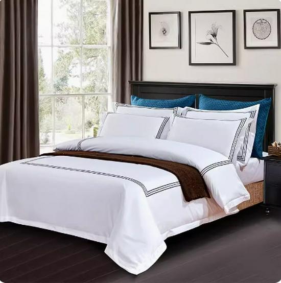 60s Embroidered All-Cotton Sateen Bedding Set - Four Pieces