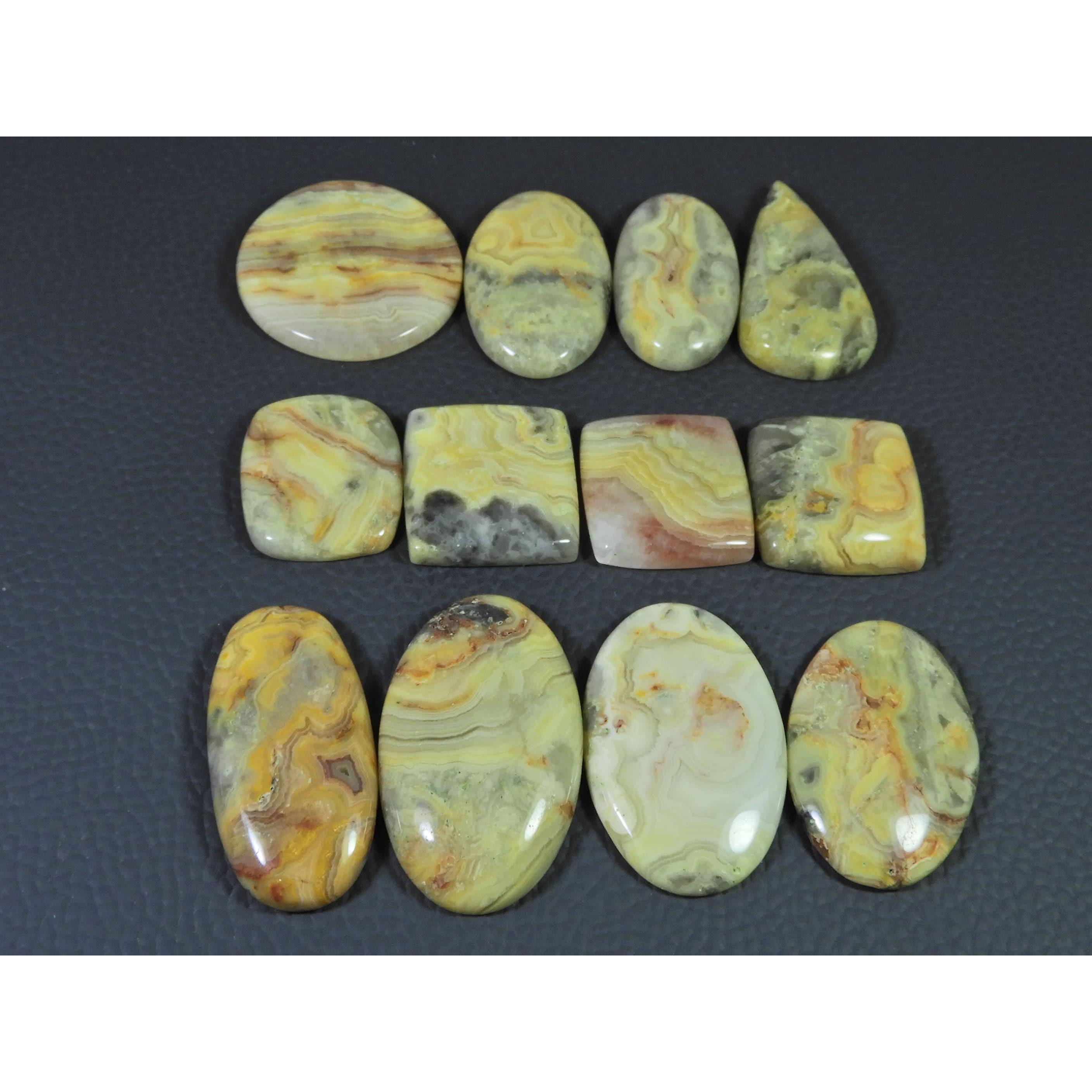 370 карат. Натуральный австралийский агат «Сумасшедшая кружевная» Смесь Кабошонов Драгоценных Камней 12 Штук Партия C-1186