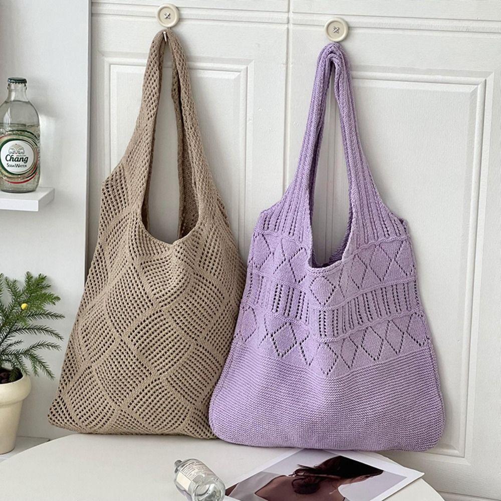 Large Capacity Women Shoulder Bag Fashion Shopping Tote Big Purses Knitted Handbag  Travel
